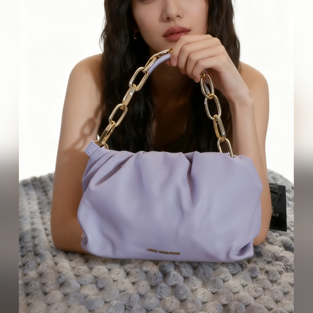 LIKE DREAMS Lavendar Faux Leather Clutch Bag With Gold Chain
